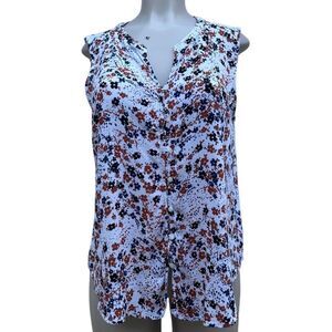 Liz Claiborne Blouse Women's Large Multicolor Floral Sleeveless Button Front